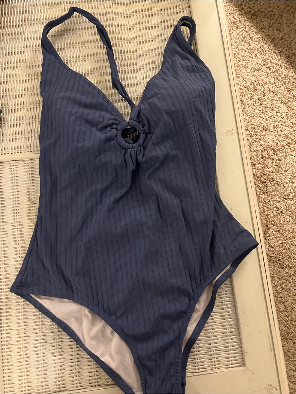 Kona Sol Ribbed One-Piece Swimsuit with Front Ring Detail - Blue side XL